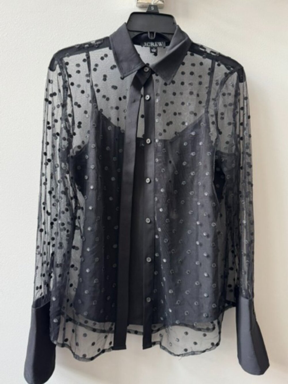 J Crew Sheer button up with camisole in dot print Size 4